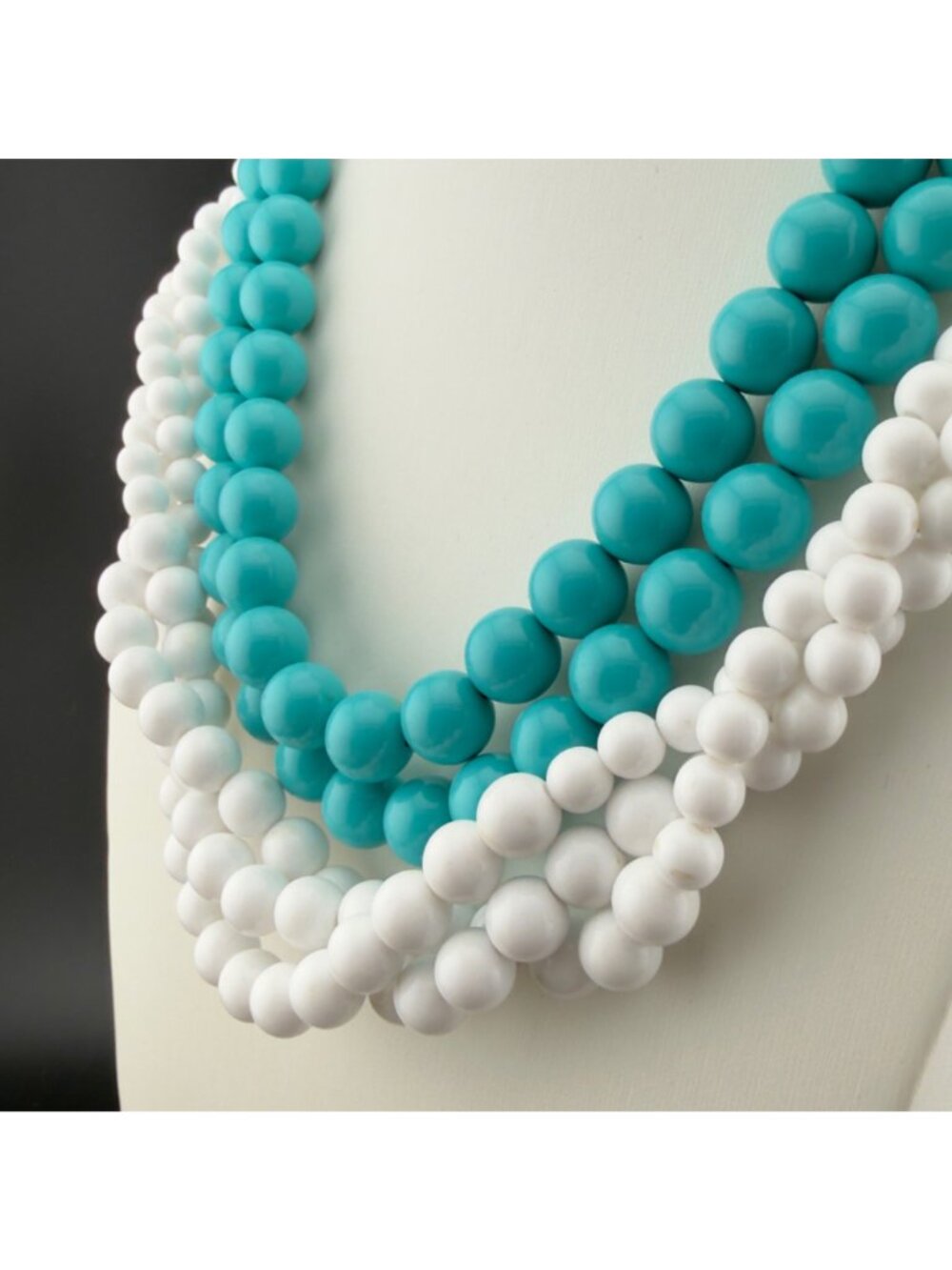 Vintage Set of 2 Beaded Necklaces White Napier Aqua Blue Multi Strand 16 inches - Picture 3 of 13